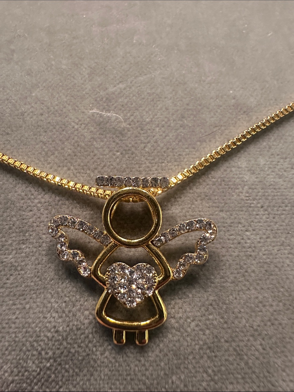 Gold Angel Pendant Necklace with Clear Crystals